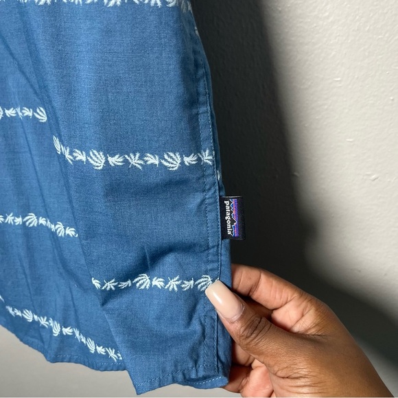 Patagonia Men Go To Shirt XL Blue Organic Cotton Stripe Short Sleeve Button Down - Picture 9 of 11